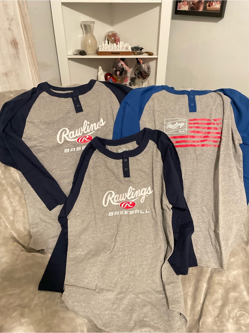 Rawlings Gray & Navy Baseball Raglan Henley Shirt